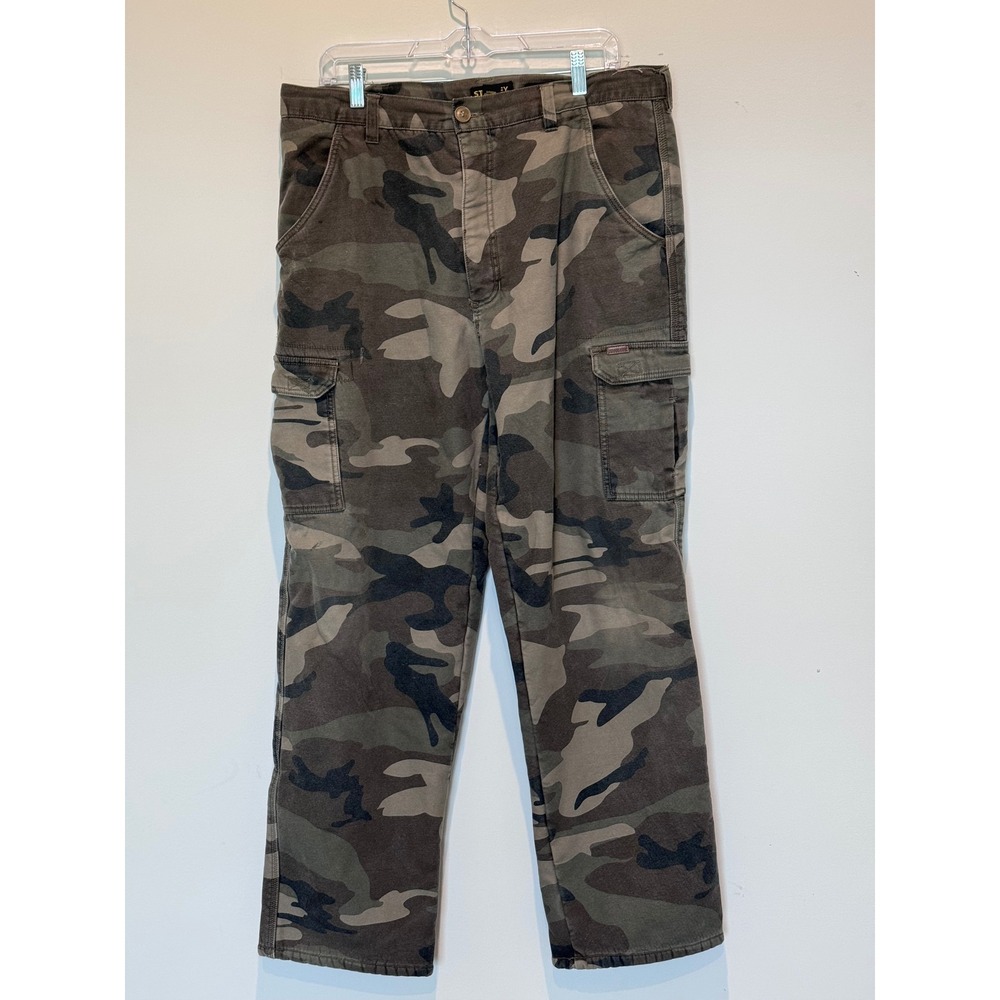 Stanley Mens Fleece Lined Cargo Pants 36x32 Camo Insulated Work Trousers Green